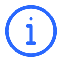 "Icone bleue représentant un symbole d'information 'i' entouré d'un cercle."