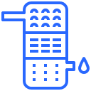 Icone bleue représentant un filtre à eau avec une goutte d'eau, symbolisant un système de filtration de l'eau.